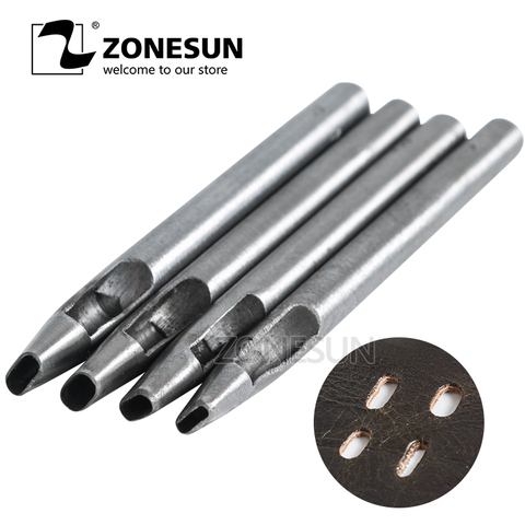 ZONESUN 4pcs Leather Elliptical Hole Punch Oval Angle Spacing Belt Punching Tools DIY Craft  Leather Puncher Hole Drilling Tool ► Photo 1/6