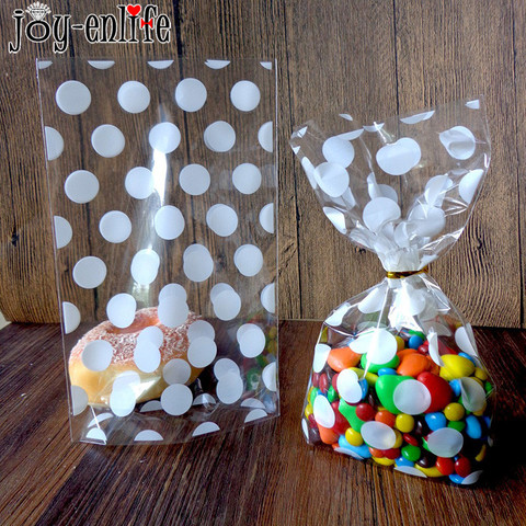 20pcs Christmas Plastic Candy Bags Gift Bag Gold White Polka Dots Transparent Cookies Bag Birthday New Year Party Food Packing ► Photo 1/4