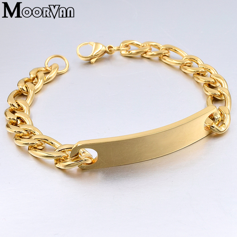 Moorvan Gold Color 9MM ID Bracelet For Mens Fiagro Link Stainless Steel Women Man Stylish Jewelry Unique Design Lover Gift VB029 ► Photo 1/6