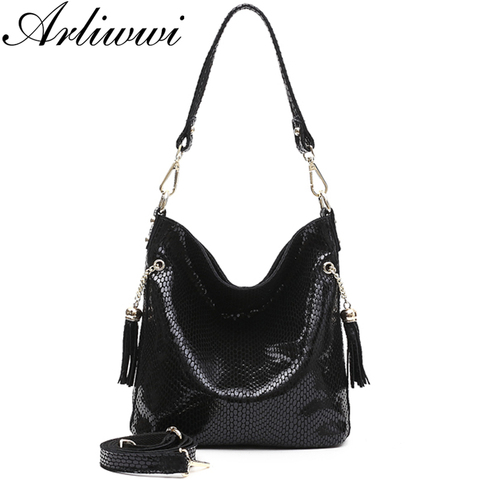 Arliwwi Designer New Real Leather Shiny Snake Pattern Embossed Female Shoulder Bags High Quality Women Everyday Handbags GY13 ► Photo 1/4