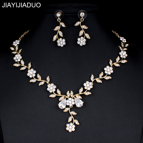 jiayijiaduo Classic Bridal Jewellery Sets for Women's Dresses Accessories Cubic Necklace Earrings Set Gold Color Wedding Dresses ► Photo 1/6