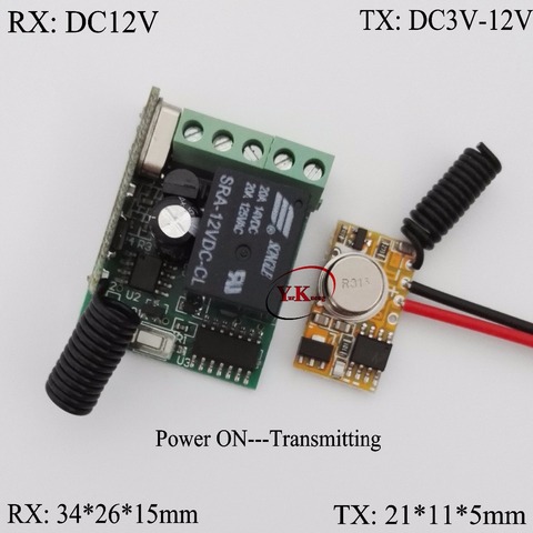 DC12V 10A Mini Receiver Remote Controller + EV1527 Micro Transmitter PCB Power ON Transmitting Signal 315/433 No need Press TX ► Photo 1/6