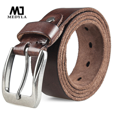 MEDYLA Men Top Layer Leather  Casual High Quality Belt Vintage Design Pin Buckle Genuine Leather Belts For Men Original Cowhide ► Photo 1/6