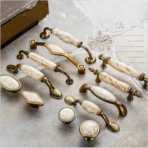 Ceramic Handles for Kitchen Cupboards Cabinet Door knobs  Drawer Pulls Antique Furniture Handles Marble Vein Knobs and Handles ► Photo 1/5