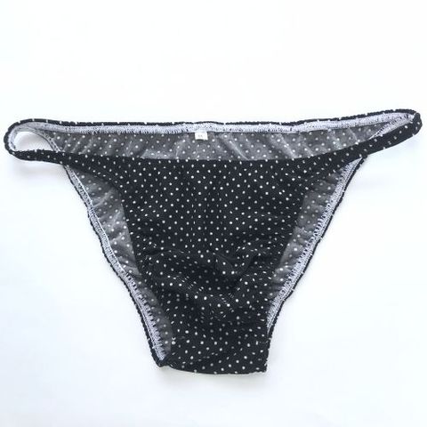 Mens String Bikini Stripe Jersy polyester Spandex G3774 Narrow Waist Prints Black with dots ► Photo 1/3