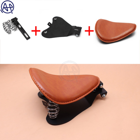 1pc Motorcycle Retro Brown Pu Leather Skull Logo Solo Seat+3