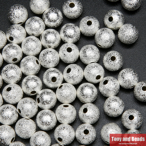 (50Pcs=1Lot !) Free Shipping Silver Plated Brass Stardust Round Beads 6 8 10 MM Pick Size For Jewelry Making No.BB2 ► Photo 1/1