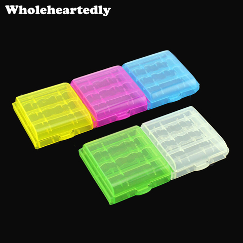 Newest 5pcs/lot Colorful Battery Holder Case 4 AA AAA Hard Plastic Storage Box Cover For 14500 10440 Battery Organizer Container ► Photo 1/6