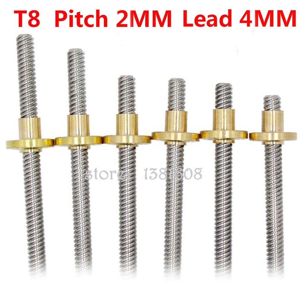 Brass Nut T8 Pitch 2mm Lead 4mm Trapezoidal Rod Stainless Lead Screw 