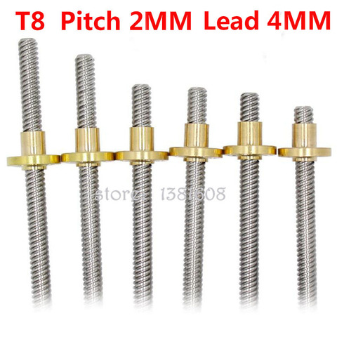 1PC Stainless Steel T8 Lead Screw Pitch 2MM Lead 4MM Length 100/200/300/400/500/600mm with Brass Copper Nut for 3D Printer ► Photo 1/5