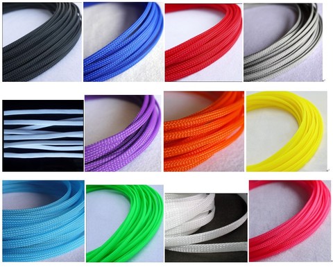 3MM 4MM 6MM 8MM 10MM 12MM 16MM Flat PET Cable Sleeves Braided Expandable nylon Snakeskin Wire Sleeving black red yellow green ► Photo 1/2