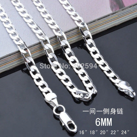 16-24inch for choose Free shipping Beautiful fashion  silver color charm 6MM chain pretty Girl Necklace ► Photo 1/3