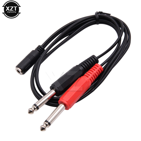 new 1PCS 3.5mm Female Jack to 2*6.35mm Male TRS 2 Mono Male Audio Socket Adapter Cable HOT SALE ► Photo 1/4