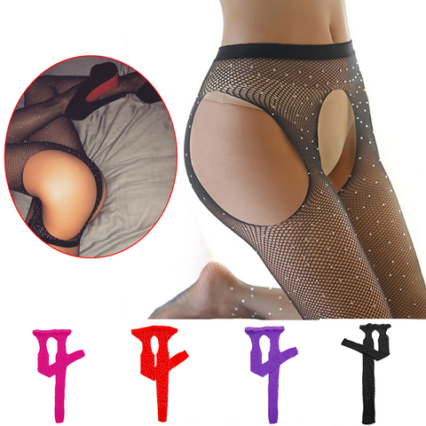2022 Sexy Women's Glitter Fishnet Tights Open Crotch Mesh Pantyhose Shiny Rhinestone Lady Plus Size Tights Nylons Stockings ► Photo 1/6