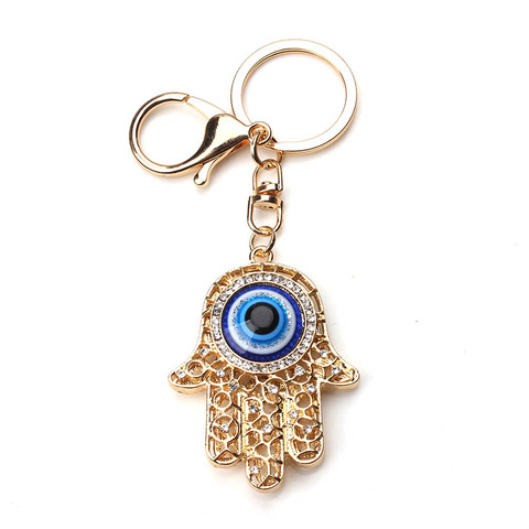 Fashion Gold Color Hollow Out Hamsa Hand Key Chain Turkish Evil Eye Crystal Fatima Palm Key Ring ► Photo 1/6
