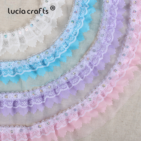 Lucia Crafts  5/8y Flower Sequin Embroidered Lace Trim  Fabric For Sewing Garment Decoration Materials R0706 ► Photo 1/4