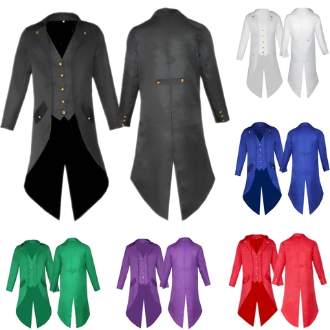 Men's Retro Tailcoat Suit Jacket Gothic Steampunk Long Jacket Victorian Frock Coat Cosplay Male Single Breasted Swallow Uniform ► Photo 1/6