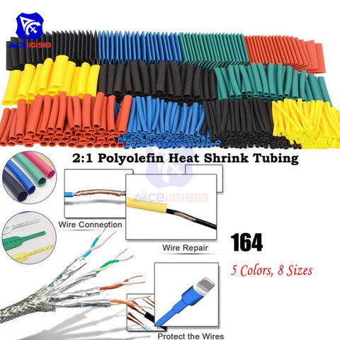 164PCS Cable Sleeves Polyolefin Shrinking Assorted Polyolefin Heat Shrink Tube Wire Cable Insulated Sleeving Tubing Set ► Photo 1/6