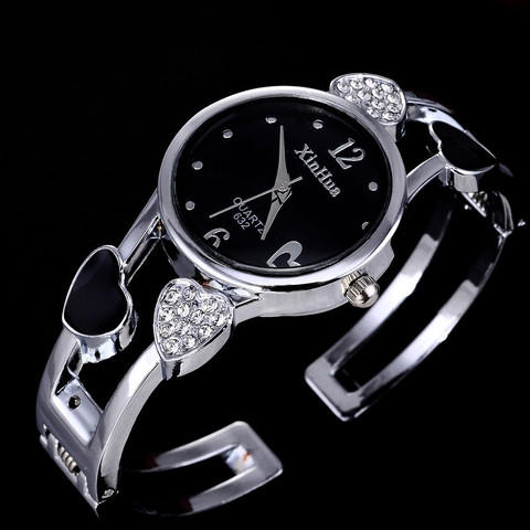 2022 Xinhua Fashion Watches Women Stainless Steel Bracelet Bangle Flower Lover Heart Shape Wristwatches Female Clock Relogios ► Photo 1/4