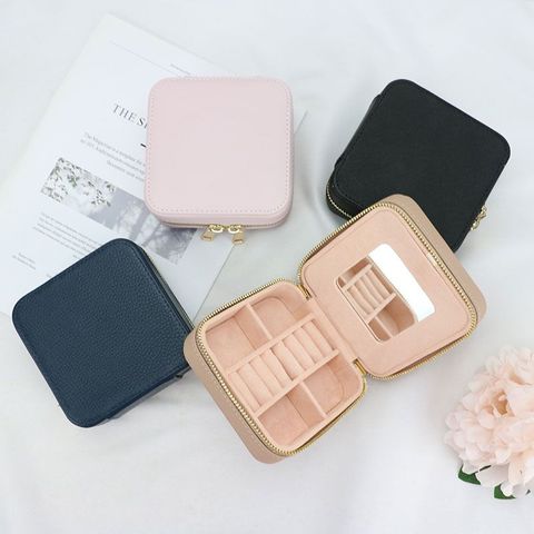 Customized Korean Style Girl Jewelry Box Portable Genuine Leather Earrings Ring Case Multi-function Jewelry Storage Box ► Photo 1/6