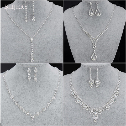 BLIJERY Fashion Bridesmaid Bridal Jewelry Sets for Women Rhinestone Crystal Necklace Earrings Sets Prom Wedding Jewelry Sets ► Photo 1/6
