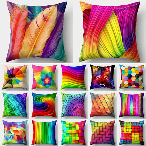 Rainbow Pillow Case Cushion Cover Cushion Colorful Geometric Feather Polyester Decor for Home Car Sofa Pillow Cover 40544 ► Photo 1/6