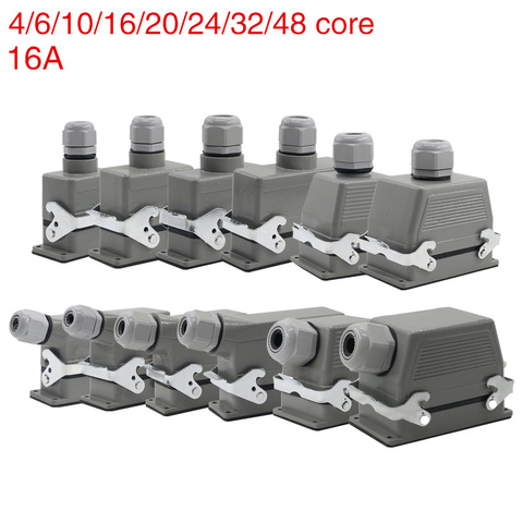 Industrial rectangular heavy duty connector hdc-he-4/6/10/16/20/24/32/48 core 16A waterproof aviation plug top and side ► Photo 1/6
