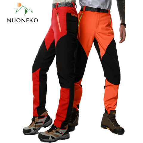 NUONEKO 2022 Women Men Fleece Softshell Pants Camping Hiking Pants Outdoor Sport  Fishing Skiing Trousers Waterproof Pants PM25 ► Photo 1/6