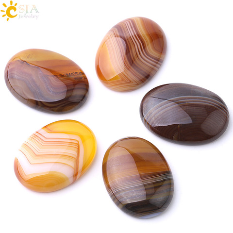 CSJA New 22x30mm 30x40mm Cabochon Flat Back Bead Yellow Veins Agates CAB Natural Stone for Women Men Fashion Jewelry Making F810 ► Photo 1/6