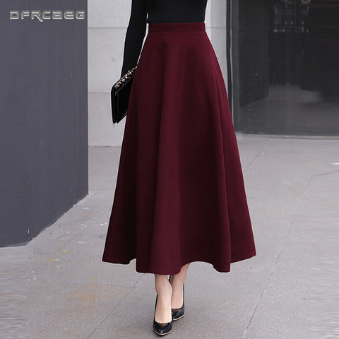 Generic Winter Women Long Woolen Skirt Fashion High Waist Basic