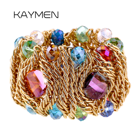 Hot Selling Wholesale Fashion Crystal Beads Strand Elastic Bangle & Women's Bohemian Style Statement New Bangle Wedding Party ► Photo 1/1