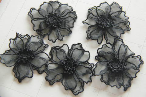 10PC/ Lot  black flower patches lace patch 3D handmade floral headwear wedding dress clothes sewing accessories   ► Photo 1/3