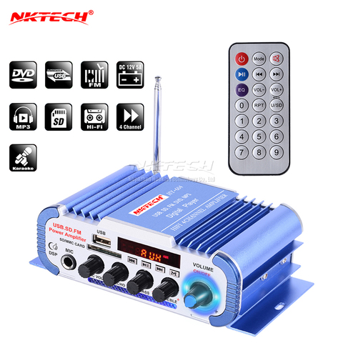NKTECH HY-604 Car Audio High Power Digital Amplifier 4CH x 45W Hi-Fi Player with MIC Karaoke Reverberation Support FM SD DVD MP3 ► Photo 1/6