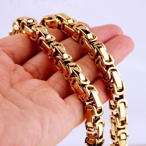 5/6/8mm Any Length Gold Tone Byzantine Stainless Steel Necklace Boys Mens Chain Necklace Fashion jewelry ► Photo 1/6