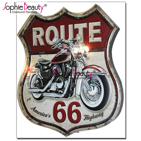 Sophie Beauty Diy Diamond Paintings Motorcycle Diamond Pattern rhinestones Diamond Mosaic American 66 Highway Home Decor 19112 ► Photo 1/6