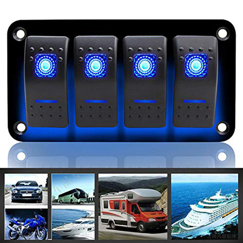 12V 24V 4 Gang Rocker Switch Panel Dual LED Light Bar Car Caravan Marine Boat RV Blue Red Green ► Photo 1/1