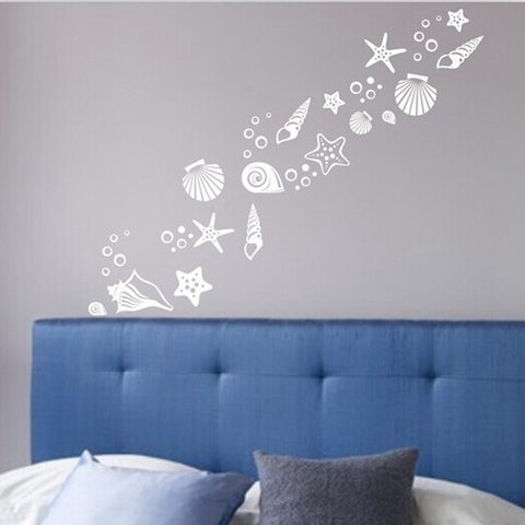 Beach themed room decor - Set of 30 fancy sea beach shell wall decals , vinyl sea shell wall stickers free shipping N2003 ► Photo 1/6