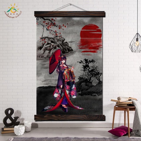 Red Japanese Kimono Girl Modern Wall Art Print Pop Art Posters and Prints Scroll Canvas Painting Wall Pictures for Living Room ► Photo 1/6