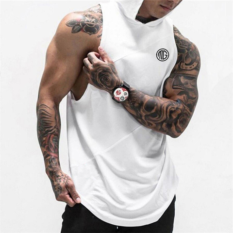 New Running Vest Gym Clothing Fitness Tank Top with hooded Mens Bodybuilding Stringers Workout Singlet Sport Sleeveless T Shirt ► Photo 1/6