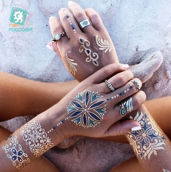 Rocooart Flash Metallic Waterproof Temporary Tattoo Gold Silver Tatoo Women Henna Flower Taty Indian Arabic Tattoo Sticker ► Photo 1/5