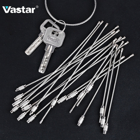 Vastar 10Pcs 10cm 20cm Keychain Tag Rope Stainless Steel EDC Wire Cable Loop Screw Lock Gadget Ring Key Keyring Hand Tool ► Photo 1/6