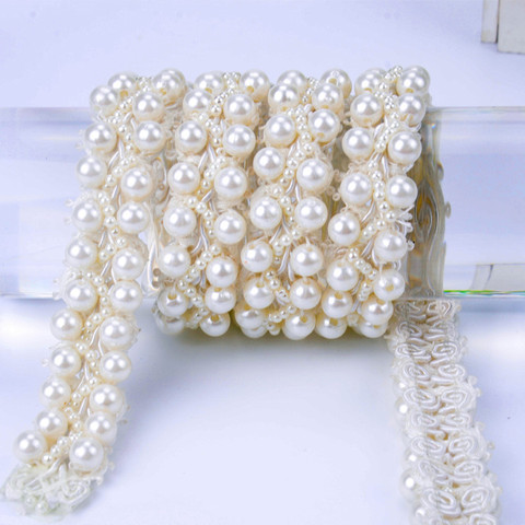 2yards/lot 2cm flora Pearl Seed Bead Beaded Trims Sew On trim for DIY hair accessories/cloth dress wedding belt ► Photo 1/4