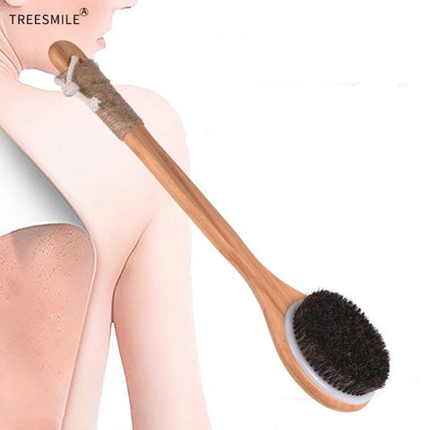 TREESMIL Natural Bristle Bath Brush Exfoliating Beauty Body shower Brush Portable Travel Massage Horse Hair Wooden Dry Brush D30 ► Photo 1/6
