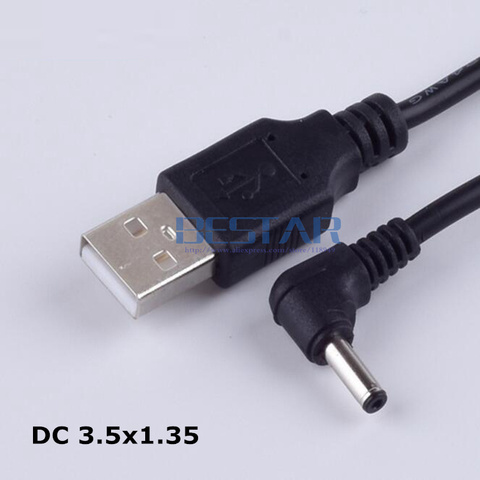 Black DC power plug USB convert to 3.5*1.35mm/DC 35135 L Shape Jack 3.5 mm x 1.35 mm 3.5x1.35mm right angle charging cable 1m ► Photo 1/3