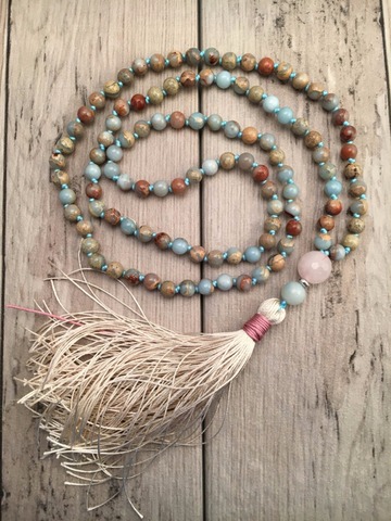 Aqua Terra Jaspers Hand Knotted Necklace 108 Mala Bead Necklace Tassel Necklaces Yoga Mala meditation Jewelry Prayer Necklaces  ► Photo 1/1