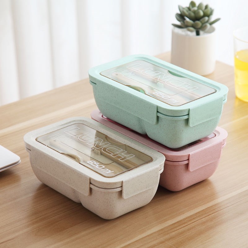 Wheat Straw Lunch Box Healthy Material 3 Layer 900ml Microwave