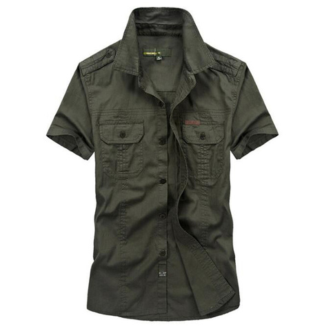 2022 New Summer Men's Short Sleeves Shirts Cotton Breathable Chemise homme Loose Shirt Army Green Khaki Blue Plus size 5XL ► Photo 1/1