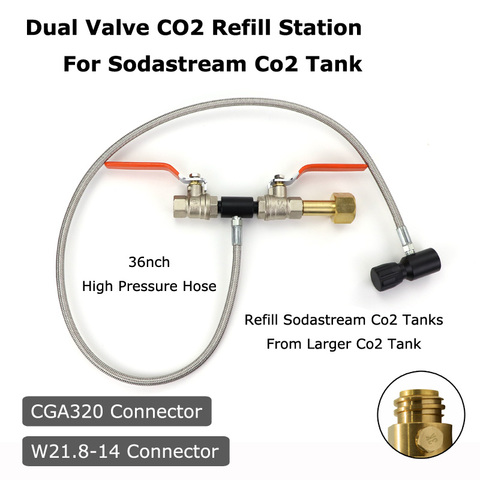 NEW Sodastream Deluxe Dual Valve CO2 Fill Refill Station Charging Adaptor With 37Inch Hose CGA320 & W21.8-14(DIN 477) ► Photo 1/6