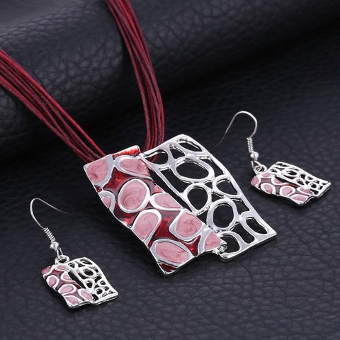 Fashion Jewelry Set 2022 Leather Chain Enamel Gem Necklace Set for Party Bridal Jewelry Sets Summer Jewelry Sets Women ► Photo 1/6