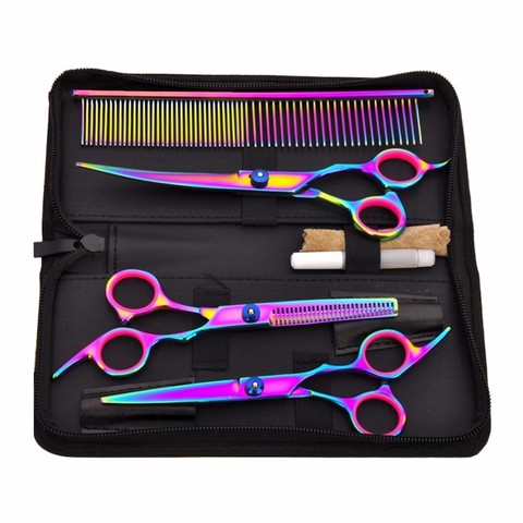 Hot Sale Pet Hair Cut Colorful Scissors Clippers Flat Tooth Cut Pets Beauty Tools Set Kit Dogs Grooming Hair Cutting Scissor Set ► Photo 1/6